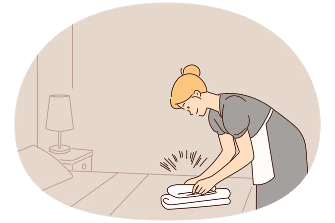 Woman in uniform cleaning in hotel room  Illustration