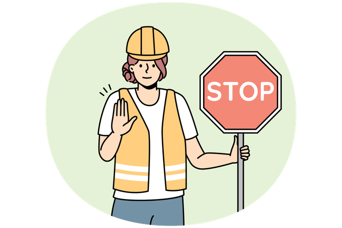 Woman in uniform show stop sign  Illustration