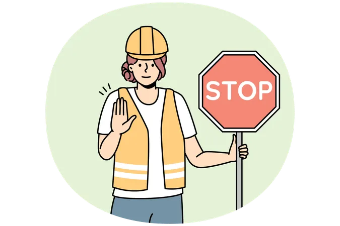 Woman in uniform show stop sign  Illustration