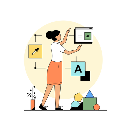 Woman in user experience design  Illustration