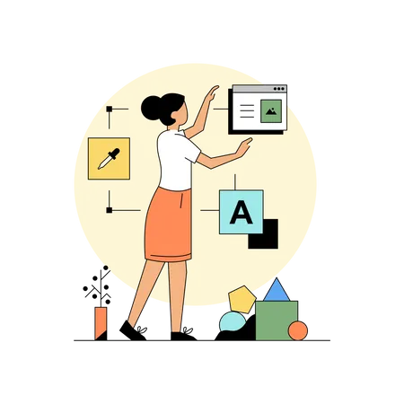 Woman in user experience design  Illustration