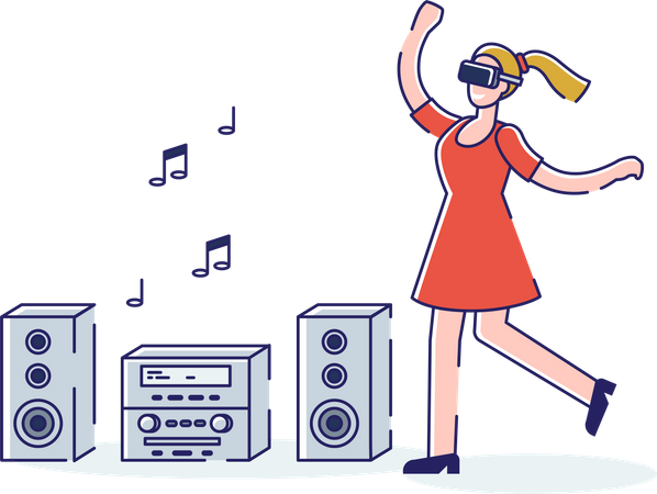 Woman in virtual reality glasses dancing Illustration