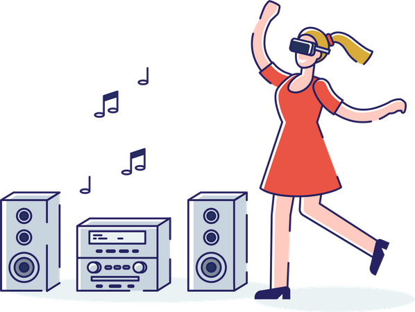 Woman in virtual reality glasses dancing  Illustration