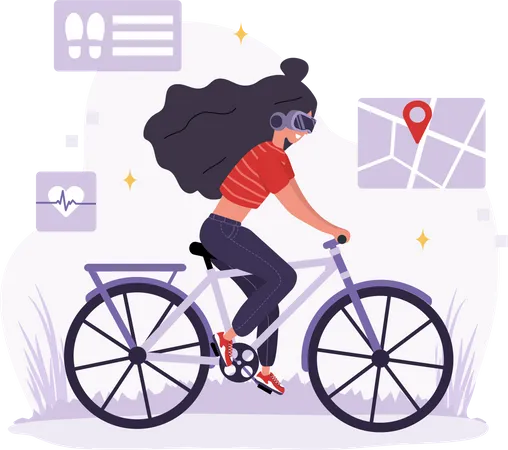 Woman in VR glasses riding bike  Illustration