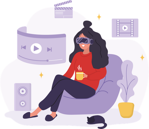 Woman in VR glasses watching TV  Illustration