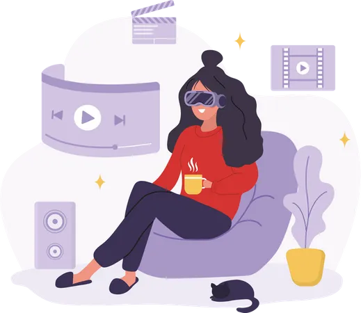 Woman in VR glasses watching TV  Illustration