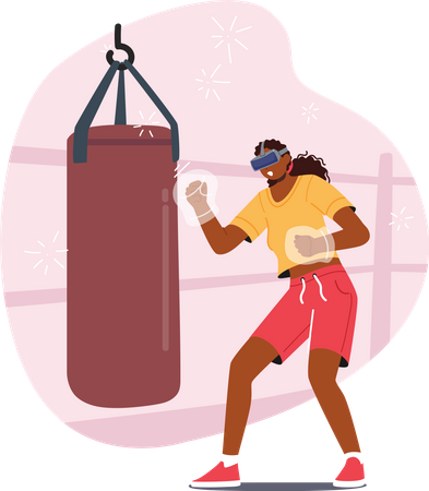 Woman in Vr Goggles doing boxing practice Illustration