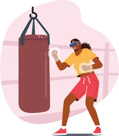 Woman in Vr Goggles doing boxing practice Illustration