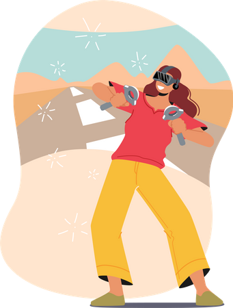 Woman in Vr Headset playing game  Illustration