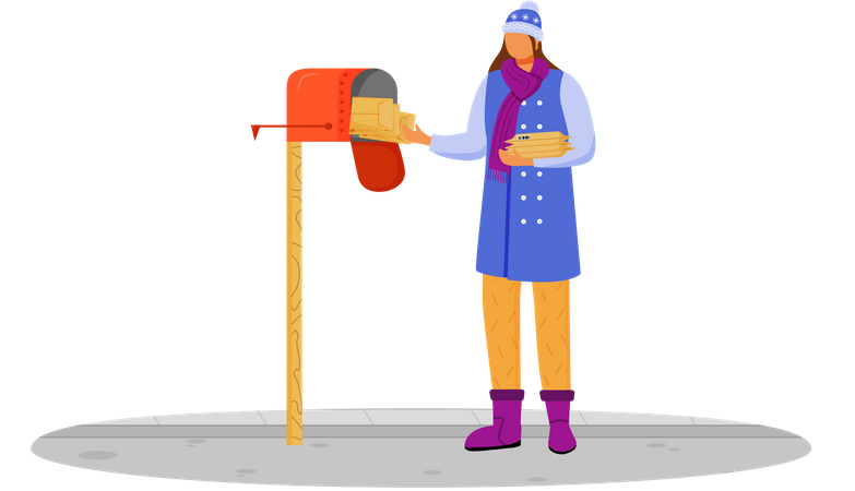 Woman in winter clothes receives post  Illustration