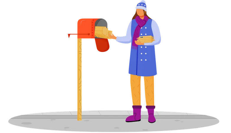 Woman in winter clothes receives post  Illustration