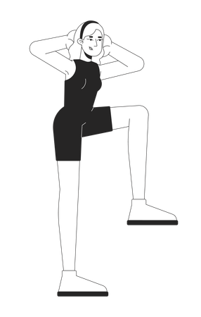 Woman in workout outfit doing knee lift exercise  Illustration