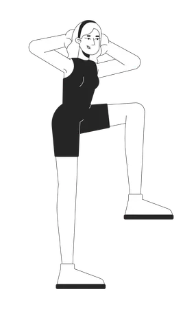 Woman in workout outfit doing knee lift exercise  Illustration