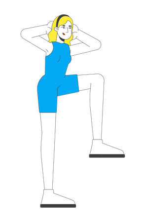 Woman in workout outfit doing knee lift exercise  Illustration