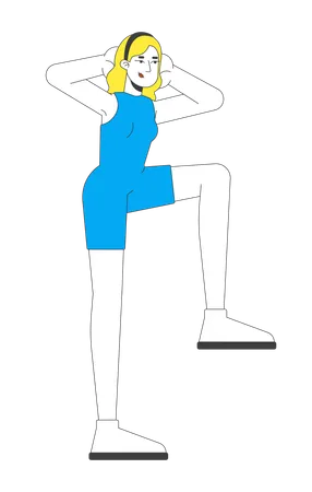 Woman in workout outfit doing knee lift exercise  Illustration