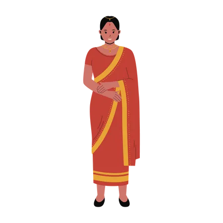 Woman Indian In Traditional Clothes Illustration Illustration