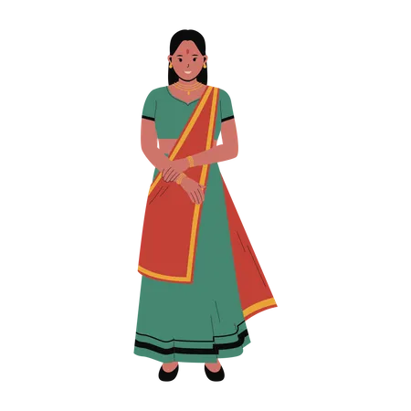 Woman Indian In Traditional Clothes Illustration Illustration