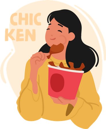 Woman indulging in chicken nuggets  Illustration