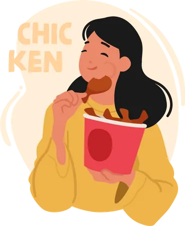 Woman indulging in chicken nuggets  Illustration