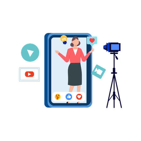 Woman Influencer Post a Video  Illustration