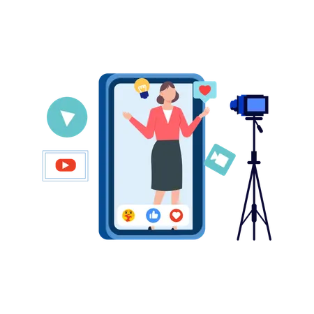 Social Media Content Creator Flat Illustration In This Design You Can See How Technology Connect To Each Other Each File Comes With A Project In Which You Can Easily Change Colors And More Illustration