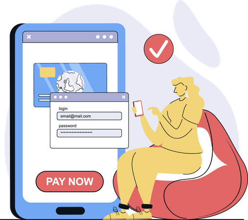女性が支払いのためにログイン情報を入力する  イラスト