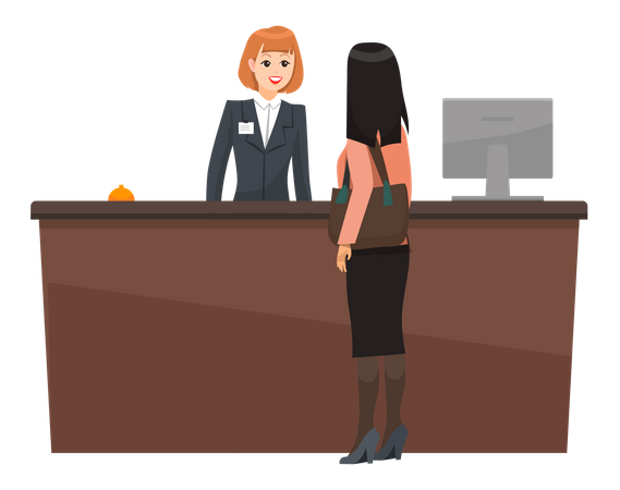Woman inquiring at the hotel reception desk  Illustration