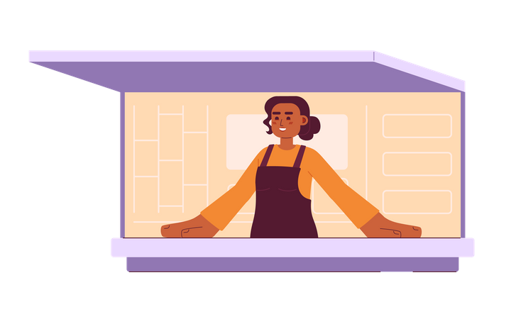 Woman inside food track  Illustration