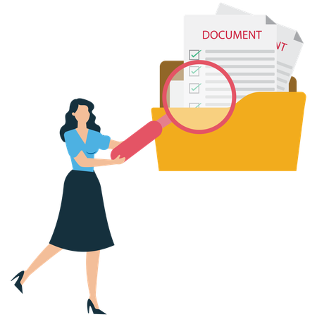 Woman Inspecting Company Files  Illustration