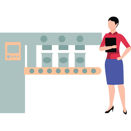 Woman inspecting packaging  Illustration