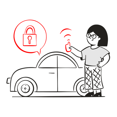 Woman installed security car alarm system  Illustration