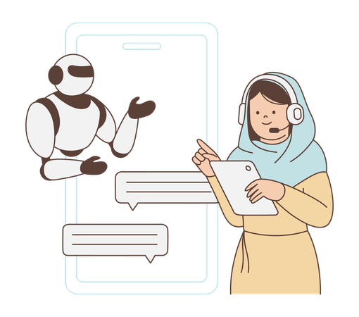 Woman Interacting with AI Chatbot for Digital Customer Service  Illustration