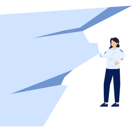 Woman Interacting with  Blue Geometric Shape  Illustration