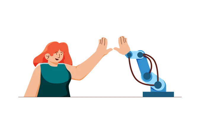 Woman interacting with robot arm  Illustration