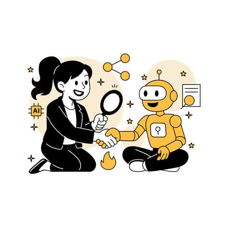Woman Interacting with Robot Assistant  Illustration