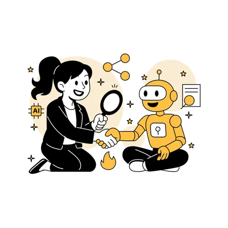 Woman Interacting with Robot Assistant  Illustration