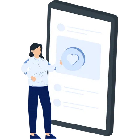 Woman Interacting with Social Media App on Table  Illustration