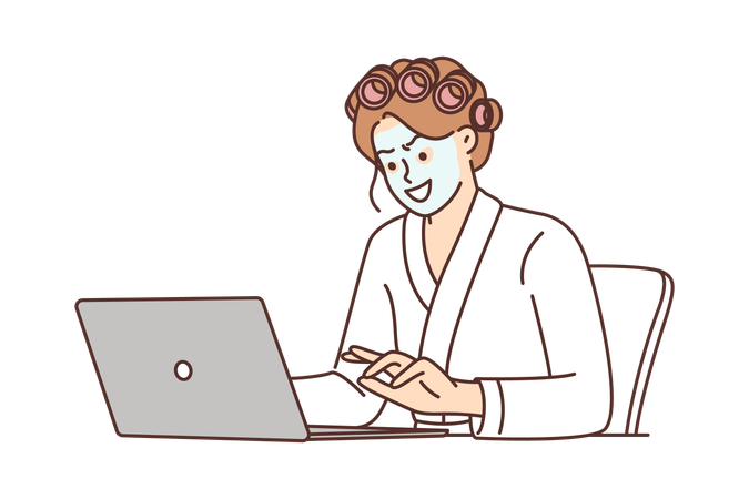 Woman internet troll and hater uses laptop  Illustration