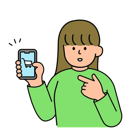 Woman Introducing A Shopping App Simple Style Illustration Illustration