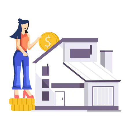 Woman invest money in buying new home  Illustration