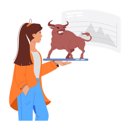 Woman invested in Bull Share Market  Illustration