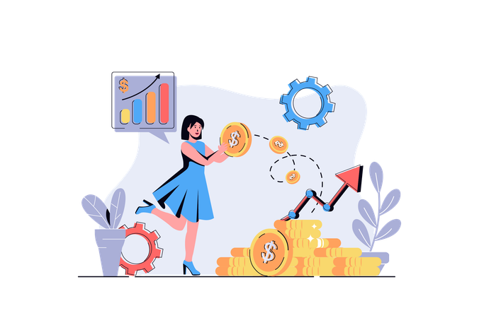 Woman investing her savings and personal finances in new business project  Illustration