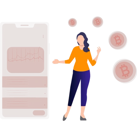 The Girl Is Standing By The Mobile Phone Illustration