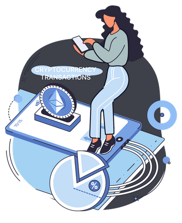 Woman investing in cryptocurrency via mobile app  Illustration