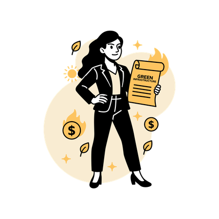 Woman Investing in Eco-Infrastructure  Illustration