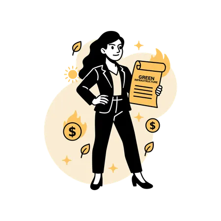 Woman Investing in Eco-Infrastructure  Illustration