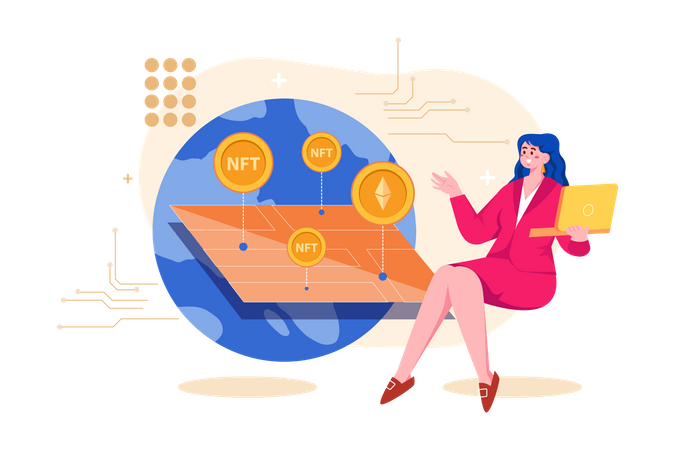 Woman investing in NFT Illustration