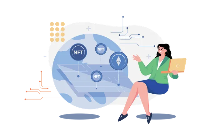 Woman investing in NFT Illustration