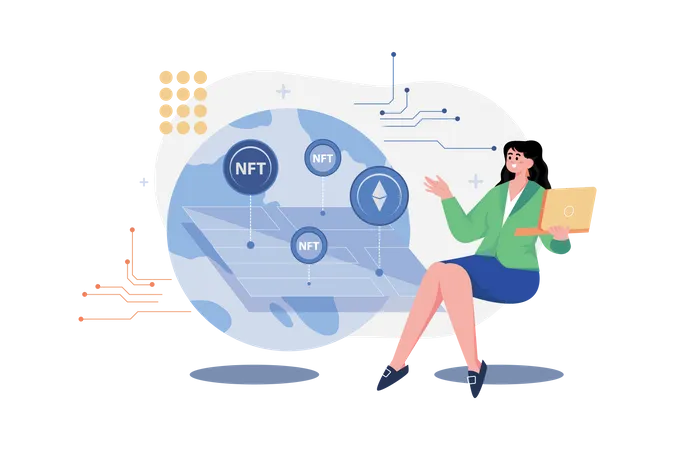 Woman investing in NFT  Illustration