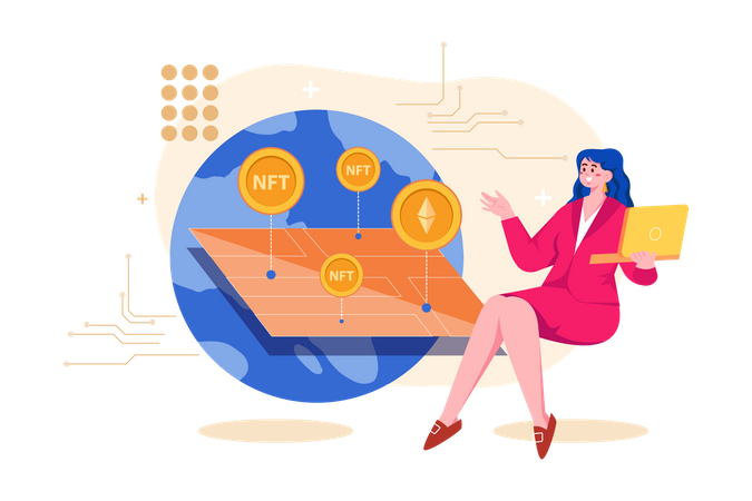 Woman investing in NFT  Illustration